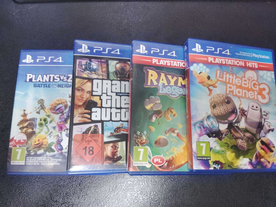Zestaw 4 gier PS4 plants, gta, rayman, little