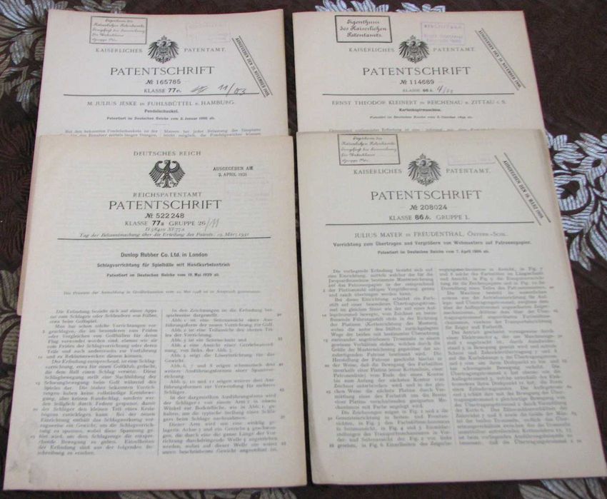 Patenty WW1 Kaiser Reich  4 sztuk  Oryginalne unikalne dokumenty 1900