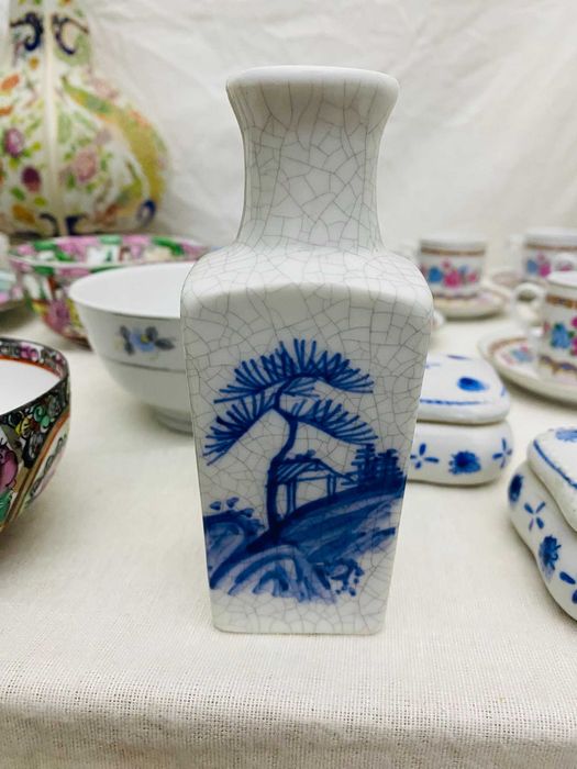 Lote 4 Peças Porcelana Chinesa Azul e Branco - Dragão & Paisagens