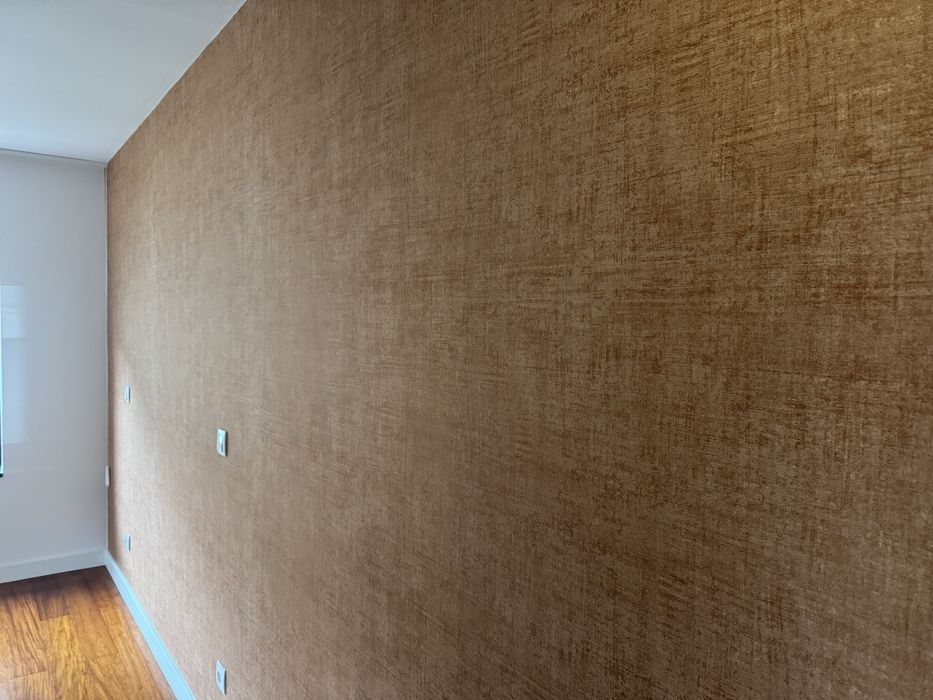 Colagem, aplicador, colocação, aplicação de papel parede