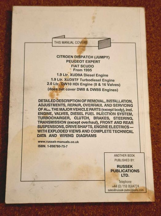 Livro manual técnico Citroen Dispatch Fiat Scudo Peugeot Expert