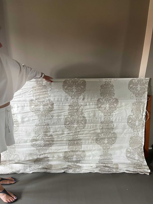 Roleta z lnu, biało-beżowa