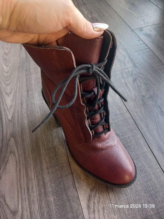 Wysokie botki na słupku burgund polkozaki H&M 37