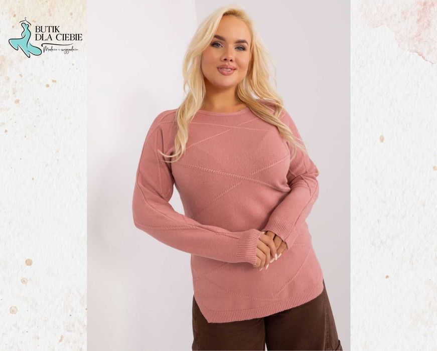 -> Stylowy Sweter z Geometrycznym Wzorem w Kolorze Brudnego Różu / P-M / Rozmiar: XL/XXL