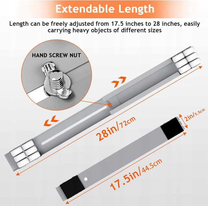 Zestaw 2 rolek transportowych 44 cm - 70,5 cm do 300kg