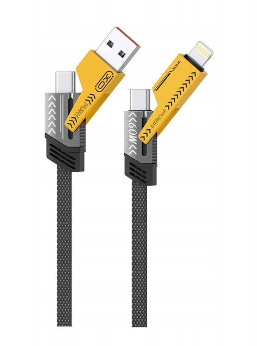 Przewód, kabel 4w1 USB-C - Lightning + USB - USB-C 60W 1m