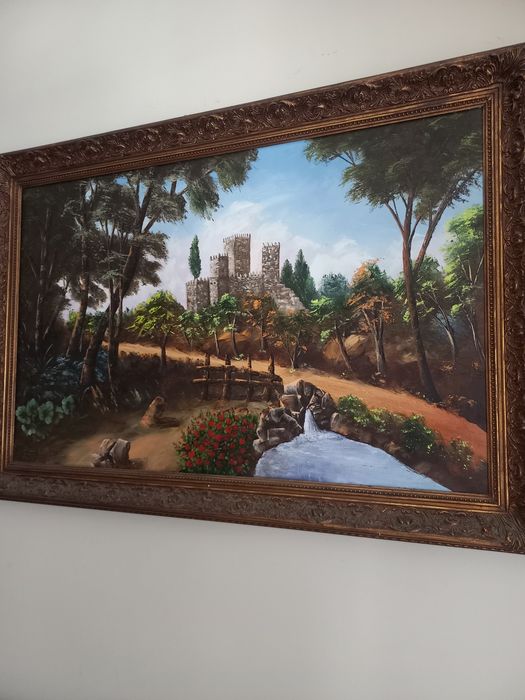 Quadro de pintura antiga sobre tela castelo Guimarães