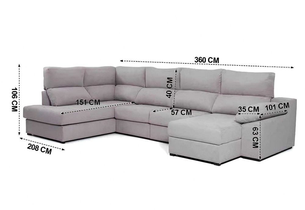 Sofá de Canto Chaise Longue Cinza