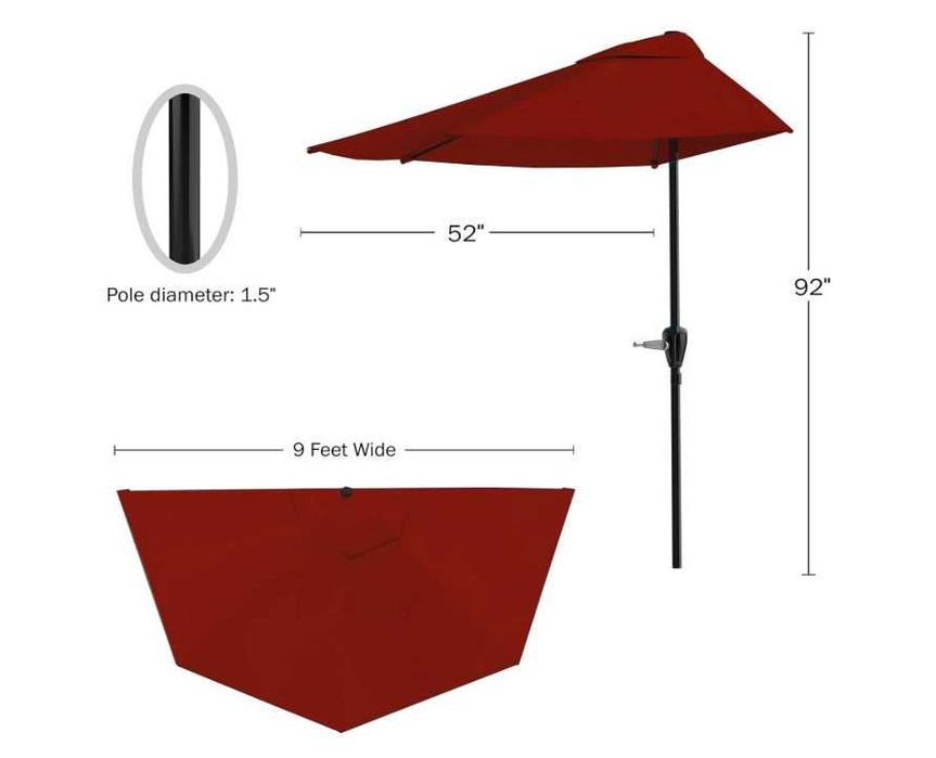 Parasol na taras balkon półokrągły czerwony 23,7 x 132,1 cm