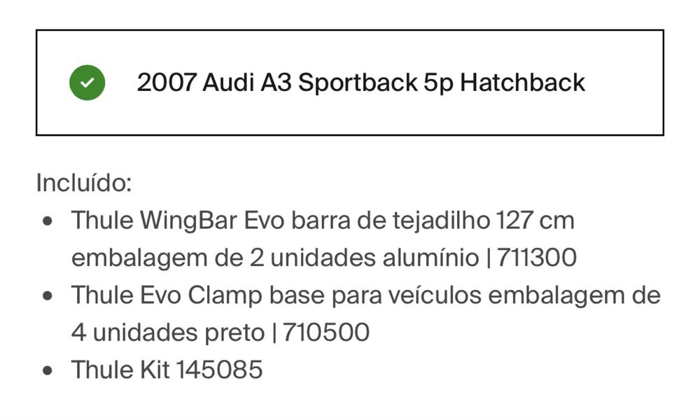 Barras Tejadilho Audi A3 Sportback 2007