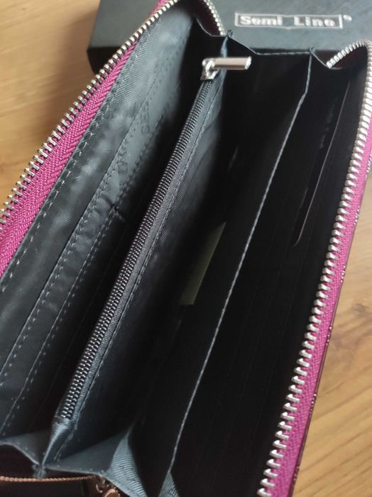 Portfel damski skórzany duży bordowy - Semi Line + eleganckie pudełko