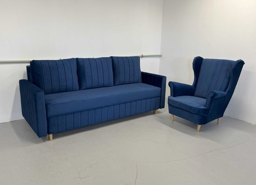 Zestaw komplet wypoczynkowy kanapa Malmo i fotel Uszak. Wersalka, sofa