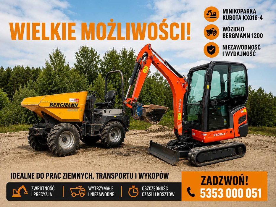 Wynajmę Koparka, Minikoparka z kabiną + wozidło