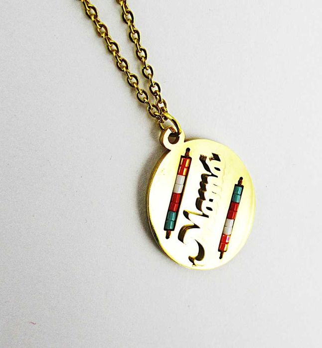 Naszyjnik stal chirurgiczna złota blaszka MAMA koraliki prezent C124