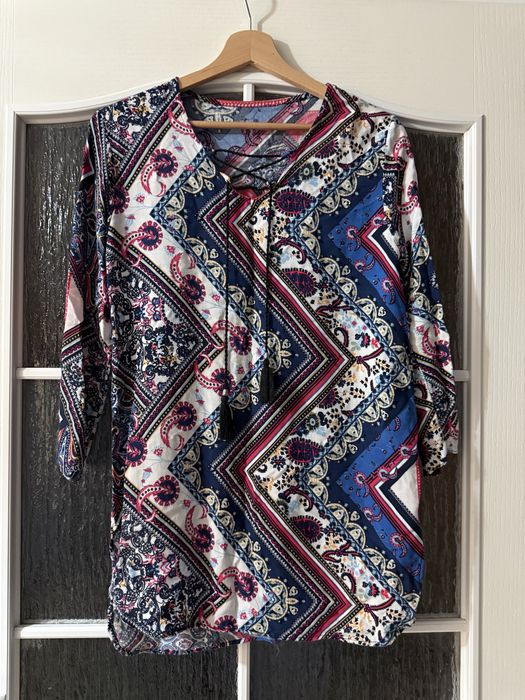Wzorzysta bluzka damska pół długi rękaw 38 M