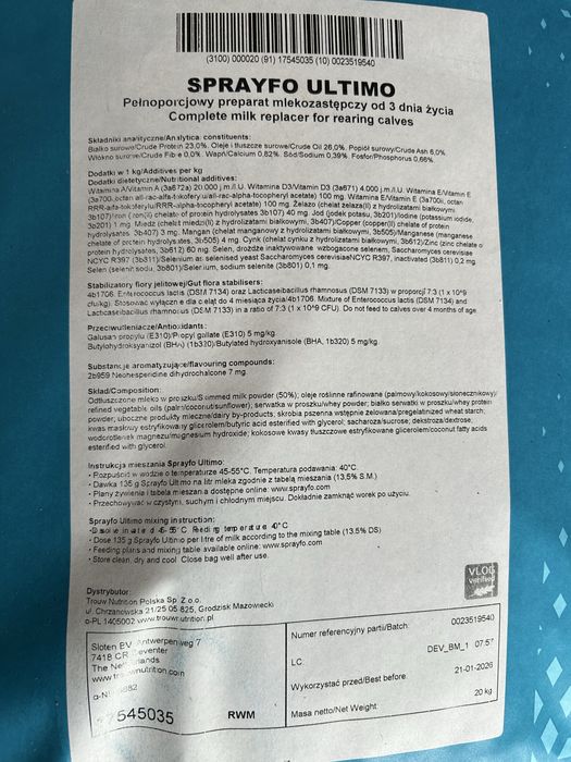 Sprayfo Ultimo najlepsze na rynku mleko dla cieląt