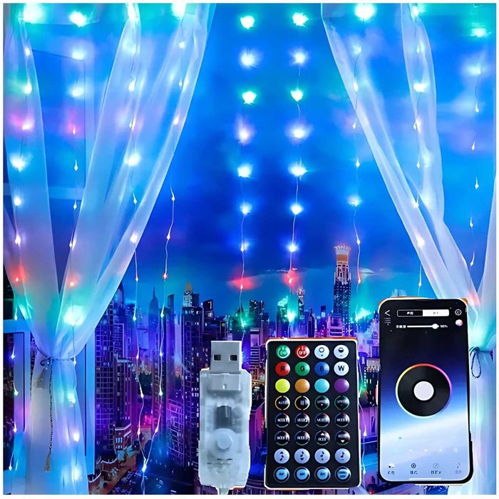 Многоцветная гирлянда-штора SFK-06 3х3м, USB управление APP, Bluetooth