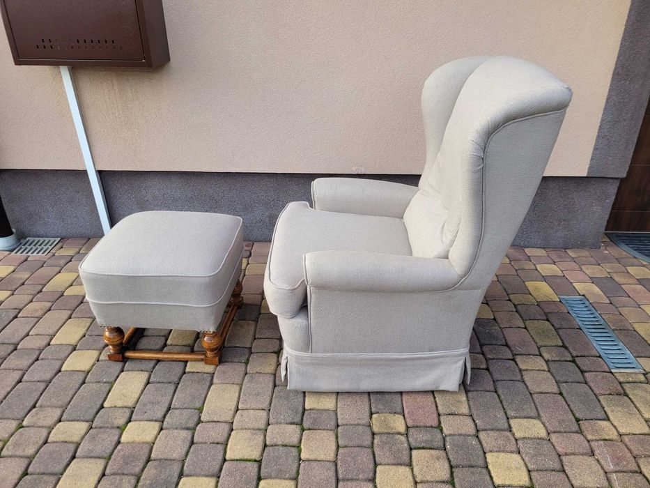 Piękny Wygodny Fotel Uszak + Podnóżek Po Renowacji