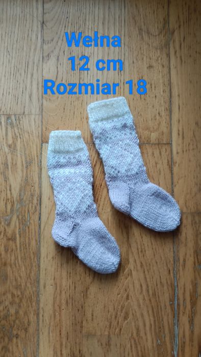 Ręcznie robione skarpetki wełniane 12 cm 18 rozmiar 9 miesięcy handmad
