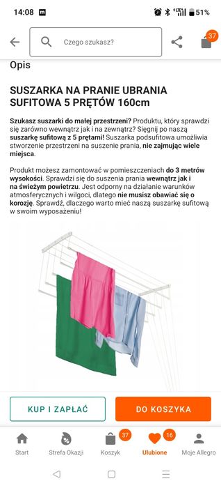 Suszarką na pranie sufitowa 5 prętów 160 cm NOWA