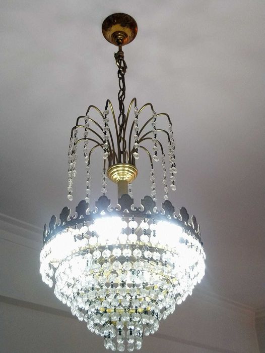 lustre retro sala 6 lâmpadas casquilho E 14 6 níveis de cristais