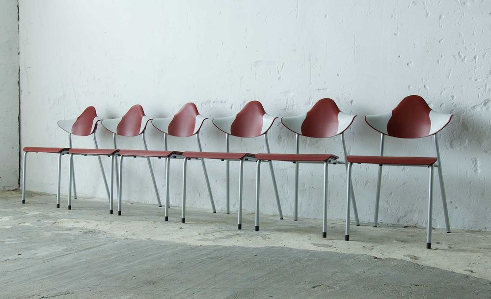 Krzesła drabert vintage design ratro czerwone metalowe białe