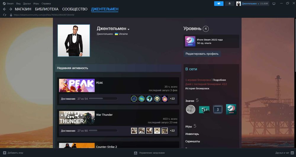 продам аккаунт с прокачкой в RUST, WAR THUNDER, PEAK, ETS2, OUTLAST.