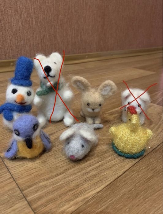 Игрушки зверята сухое валяние и вязаные крючком ручная работа