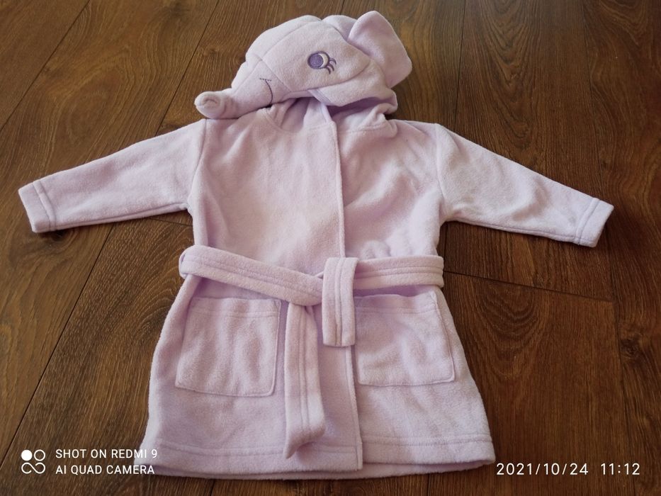 Szlafrok z kapturem - głową słonia rozm. 6-12 m-cy