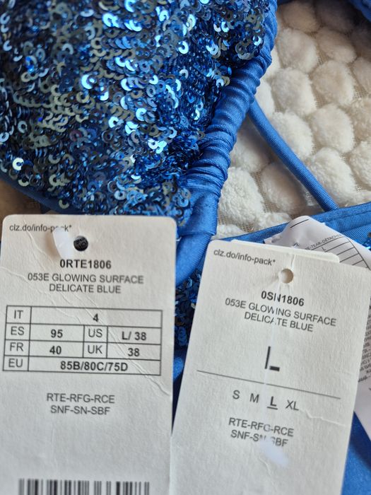 Calzedonia L 85B/80C/75D, 4 glowing surface delicate blue z cekinami Cannes błękitny figi  niebieski cekiny