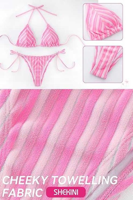 Seksowne Bikini Frotte w Różowe Paski (Rozmiar S)