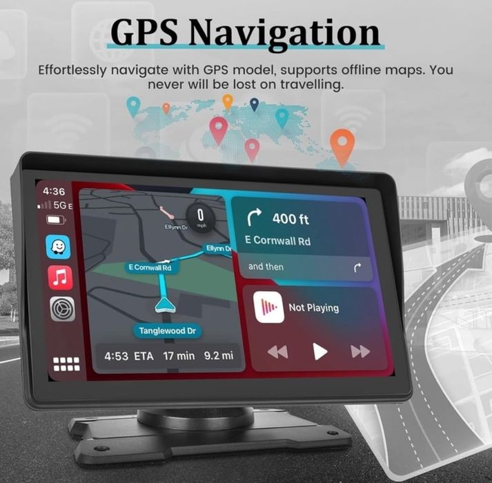 Ekran CarPlay Android Auto bezprzewodowy Podofo 9,3" + kamera cofania