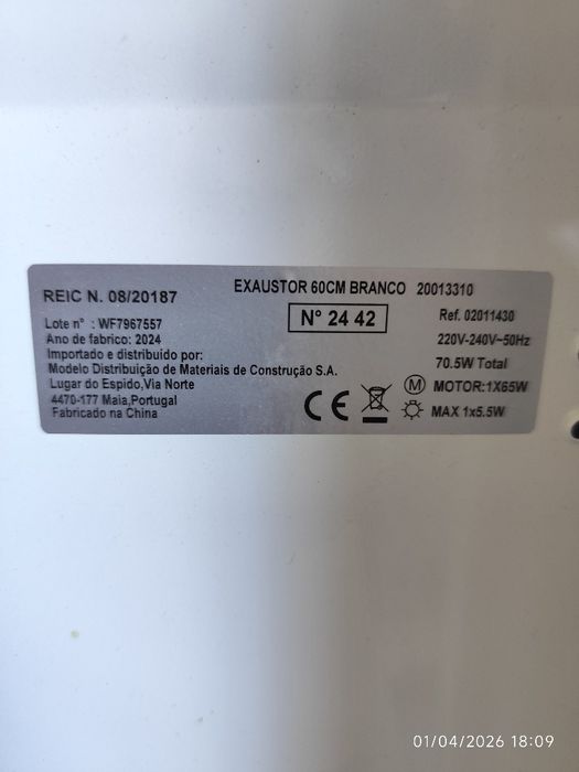 Exaustor de cozinha branco de 60 cm comfortec
Modelo: 200133