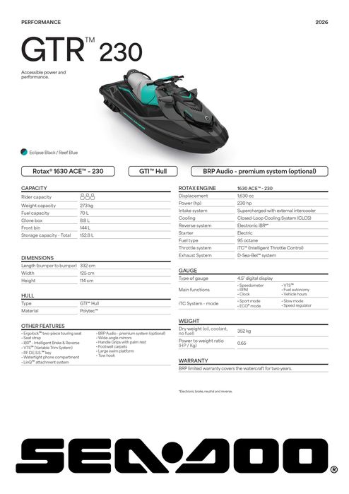 Skuter wodny Sea Doo GTR 230 Model 2026