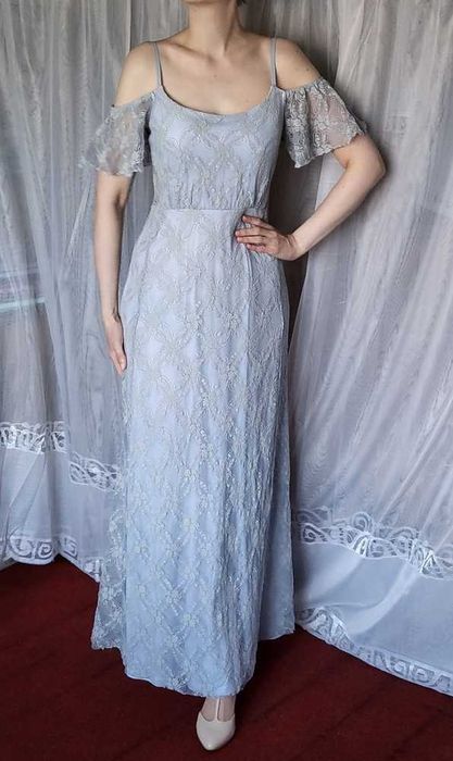 Nelly NLY EVE suknia długa błękitna niebieska koronkowa 36 S 38 maksi