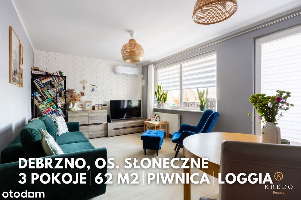 62 m² | 3 pokoje | Loggia | Klimatyzacja | Os. Słoneczne, Debrzno