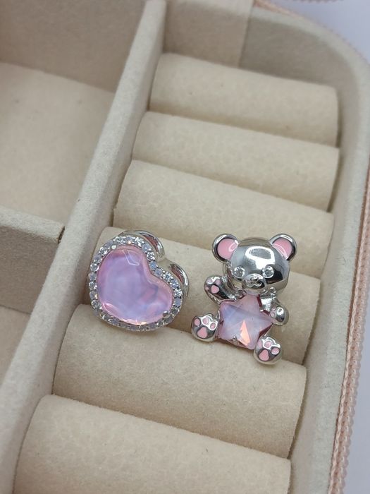 2x nowy charms × miś i serce z opalami × srebro 925