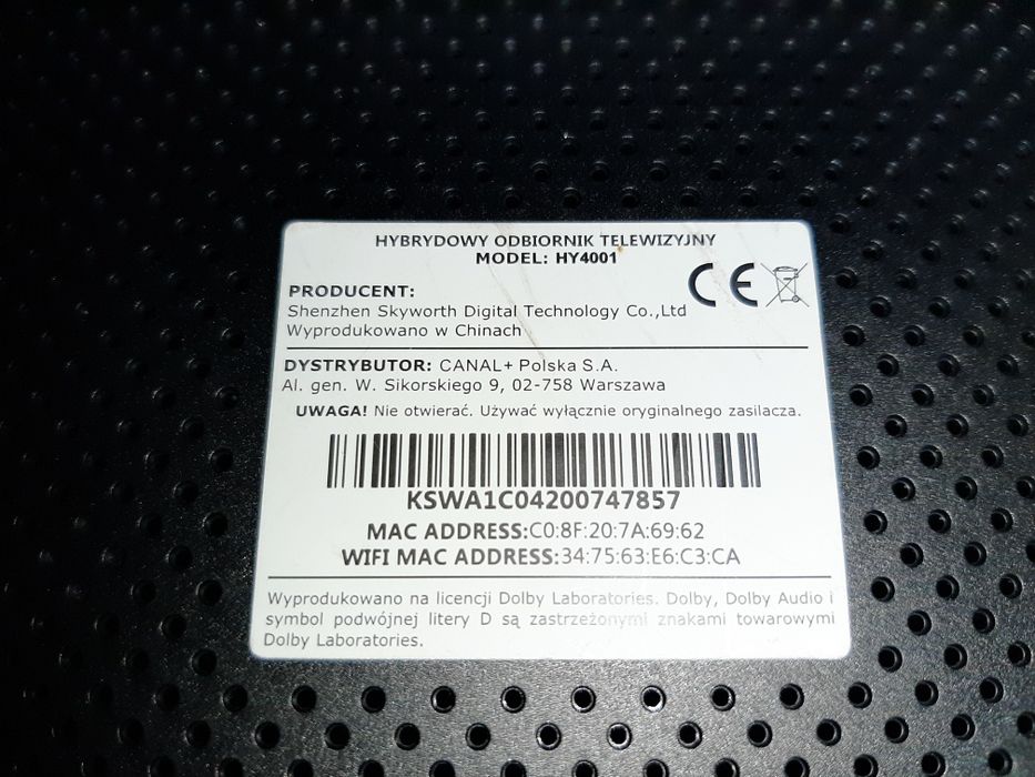 Tuner DVB-T2 Canal+ HY4001 jak NOWY