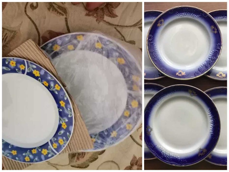 Старые блюда кузнецовские, кобальт новые 3шт тарелок и набор18 шт