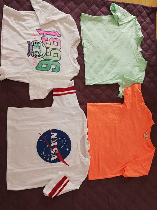 4 x koszulka - crop top dziewczęcy 146/152 H&M stan bdb