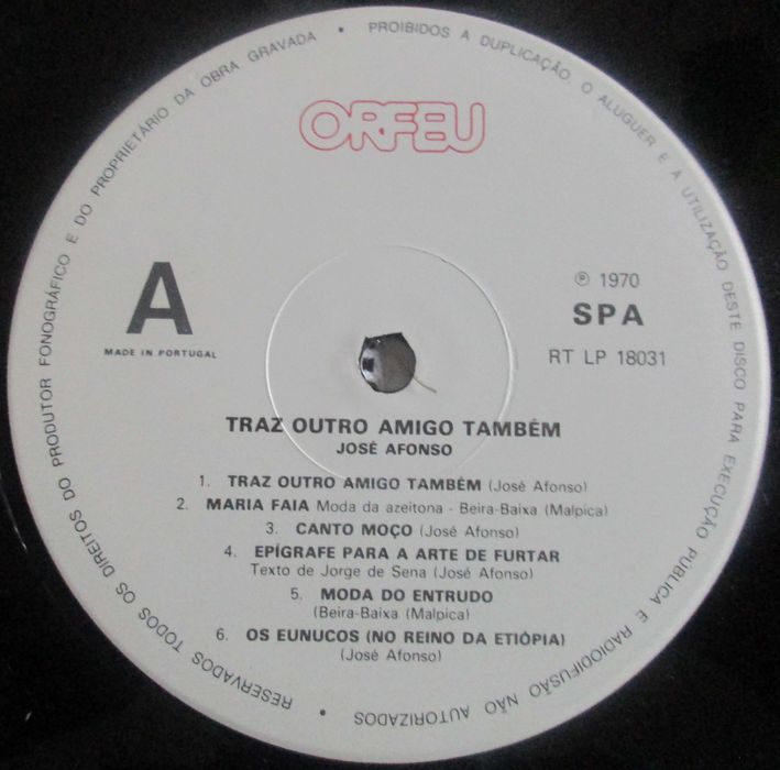 José Afonso	- - - - -		Traz Outro Amigo Também	- - - - -	LP