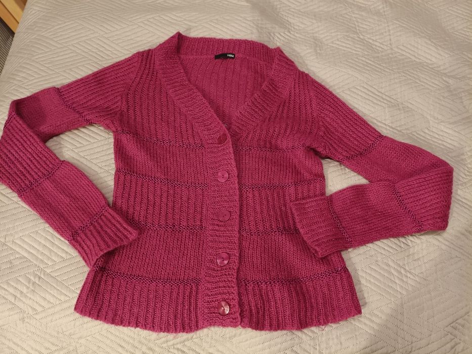 Fuksjowy kardigan sweter H&M S