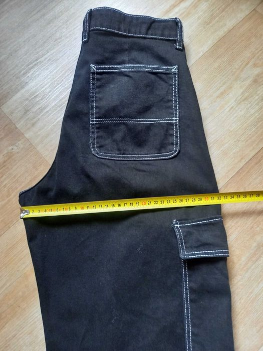 Bershka cargo bojówki wysoki stan czarne denim 40 L 38 M