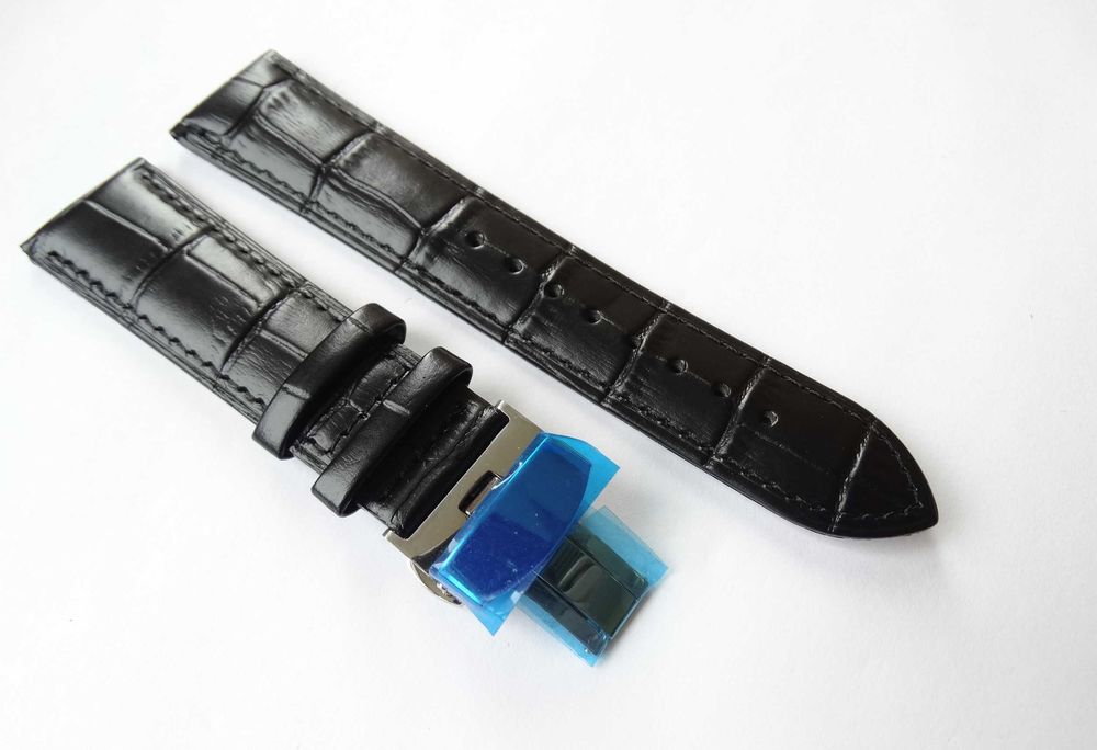 Czarny pasek skórzany kroko do zegarka 20mm 22mm zapięcie motylkowe