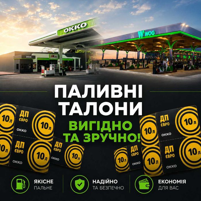Купуй пальне дешевше — Паливні талони OKKO / WOG / Socar / UPG / УкрНафта в наявності