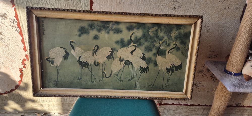 Картина журавли аисты репродукция Чэнь Чжи-фо Долголетие в раме