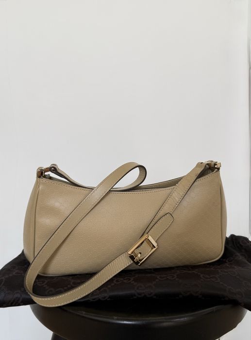 Gucci beżowa skórzana baguette bag torebka z monogramem vintage