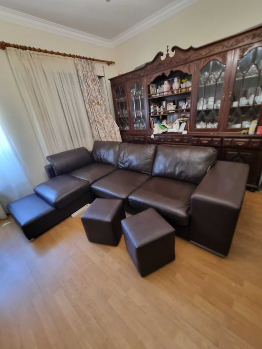 Sofa chaise longue pele castanho