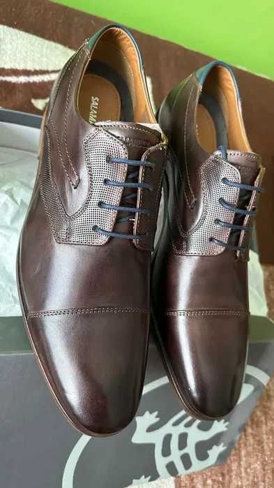 Salamander eleganckie buty męskie brązowe 100% skórzane roz. 45