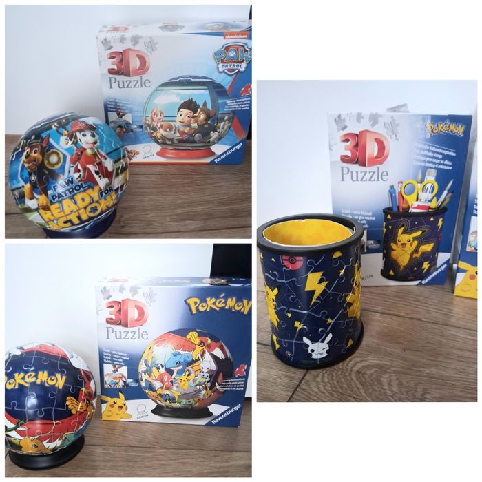 3 x puzzle trójwymiarowe 3D Pokemon Psi Patrol kula przybornik zestaw przestrzenne  komplet